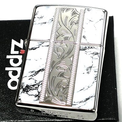 画像2: ZIPPO アラベスク＆大理石 ジッポ ライター Marble＆Engrave シルバー ホワイト 彫刻 両面加工 白銀 かっこいい おしゃれ メンズ ギフト プレゼント