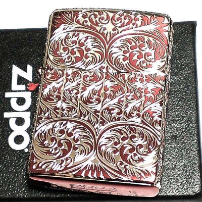 画像2: ZIPPO ライター スプレンダー イオンレッド アラベスク模様 ジッポ 5面加工 彫刻 シルバー鍍金差し かっこいい おしゃれ レディース メンズ ギフト プレゼント