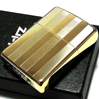 画像2: ZIPPO ライター スーパーファインエッチング ヘリンボーン柄 ゴールド ジッポ 金タンク かっこいい 両面加工 シンプル メンズ ギフト プレゼント