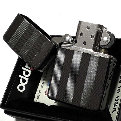 画像4: ZIPPO ライター かっこいい スーパーファインエッチング ヘリンボーン柄 ブラックニッケル ジッポ 両面加工 黒 シンプル メンズ プレゼント ギフト