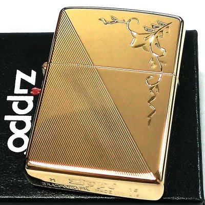 画像2: ZIPPO ライター 手彫り彫刻 リーフ 金タンク ジッポ ゴールド K24 おしゃれ ハンドカット 金メッキ シンプル メンズ レディース ギフト プレゼント