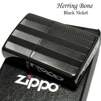 ZIPPO ライター かっこいい スーパーファインエッチング ヘリンボーン柄 ブラックニッケル ジッポ 両面加工 黒 シンプル メンズ プレゼント ギフト