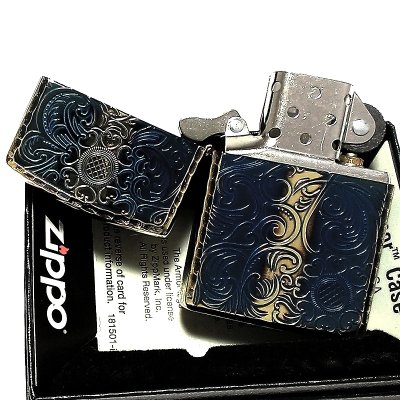 画像4: ZIPPO アーマー ジッポ アンティークフローラル 両面彫刻加工 ゴールド 古美燻し仕上げ 重厚モデル 花 銀 ライター かっこいい メンズ レディース プレゼント ギフト