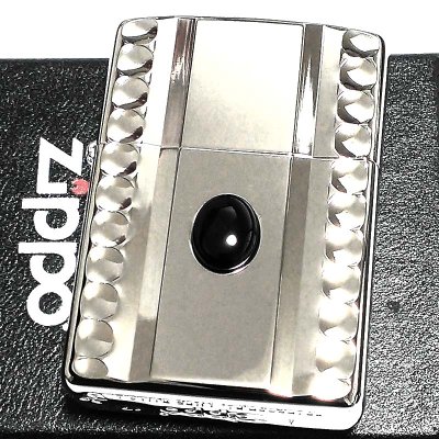 画像2: ZIPPO ライター アーマー 天然オニキス＆NC彫刻 ジッポ かっこいい シルバー 両面加工 ホワイトニッケル 天然石 重厚 おしゃれ メンズ ギフト プレゼント