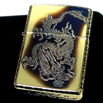 画像2: ZIPPO アーマー 唐草 龍 ジッポ ライター ドラゴン 5面彫刻 ゴールド アラベスク イブシ加工 重厚 コーナーリューター 金タンク 燻し仕上げ 竜 かっこいい 高級 メンズ 渋い ギフト プレゼント