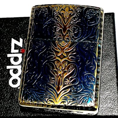 画像2: ZIPPO アーマー ジッポ アンティークフローラル 両面彫刻加工 ゴールド 古美仕上げ 重厚モデル 花 銀 ライター かっこいい メンズ レディース プレゼント ギフト