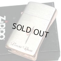 ZIPPO スリム ジッポ ライター ハート クロス ラバーズ 彫刻 ピンクゴールド シルバーサテン 可愛い 女性 メンズ レディース かわいい シンプル ギフト プレゼント