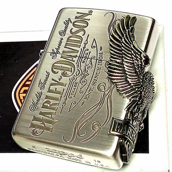 画像1: ジッポライター ハーレーダビッドソン ZIPPO かっこいい アンティーク シルバー＆ゴールド 金銀 古美仕上げ 3面メタル 鷲 日本国内限定モデル メンズ ギフト (1)