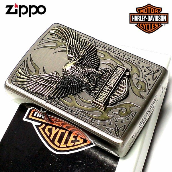 画像1: ZIPPO ライター ハーレーダビッドソン ジッポ アンティークニッケル＆ゴールド 金銀 古美仕上げ 鷲 メタル イーグル 日本国内限定モデル かっこいい ジッポー (1)