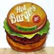 画像1: ブリキ看板 ハンバーガー 可愛い ビンテージ Hot Burgers アンティーク ガレージ プレート 壁飾り アメリカン 雑貨 インテリア おしゃれ かわいい サーファー カフェ 店舗 (1)