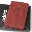 画像2: ZIPPO おしゃれ ライター レッド ジッポ 革巻き ダメージ加工 赤 牛本革 ユーズド仕上げ 皮 ジッポロゴ シンプル かっこいい ギフト (2)