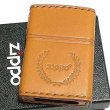 画像1: ZIPPO 革巻き ジッポ ライター ライトブラウン ロゴデザイン レザー キャメル シンプル 本牛革 薄茶 かっこいい 皮 メンズ 渋い ギフト プレゼント (1)