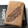 画像2: ZIPPO ライター 革巻き ジッポ おしゃれ カオス フェザー 羽 Leather Works 牛本革 ハンドメイド 彫刻 かっこいい 皮 メンズ ブランド ギフト (2)