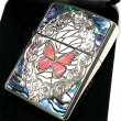 画像2: ZIPPO アーマー バタフライ ローズ 限定 重厚 ジッポ ライター シリアルNo入り 両面加工 シルバー バラ レッド 貝貼り おしゃれ 赤 蝶々 ギフト プレゼント 薔薇 蝶 メンズ レディース (2)