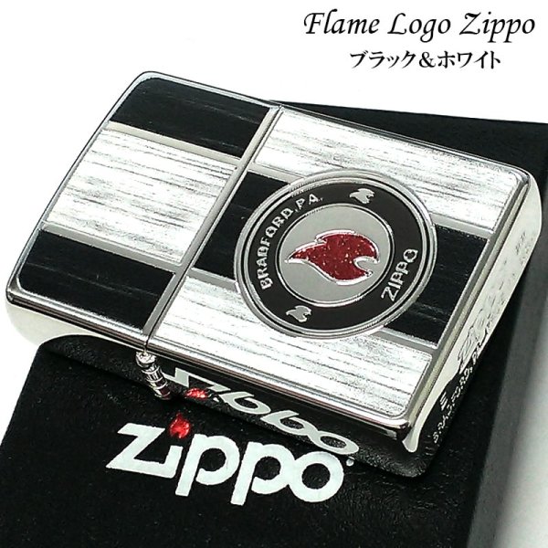 画像1: ZIPPO 炎 フレーム ロゴ ジッポ ライター 木目調 ファイヤー ブラック ホワイト 両面加工 メンズ かっこいい おしゃれ プレゼント 父の日 ギフト (1)